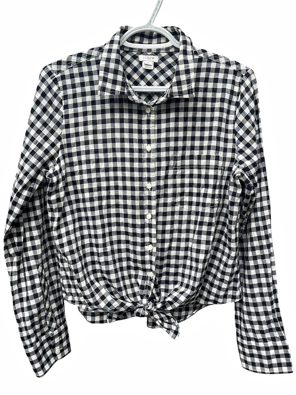 J.Crew Black White Gingham Tie-Waist Button Down Cotton Shirt M